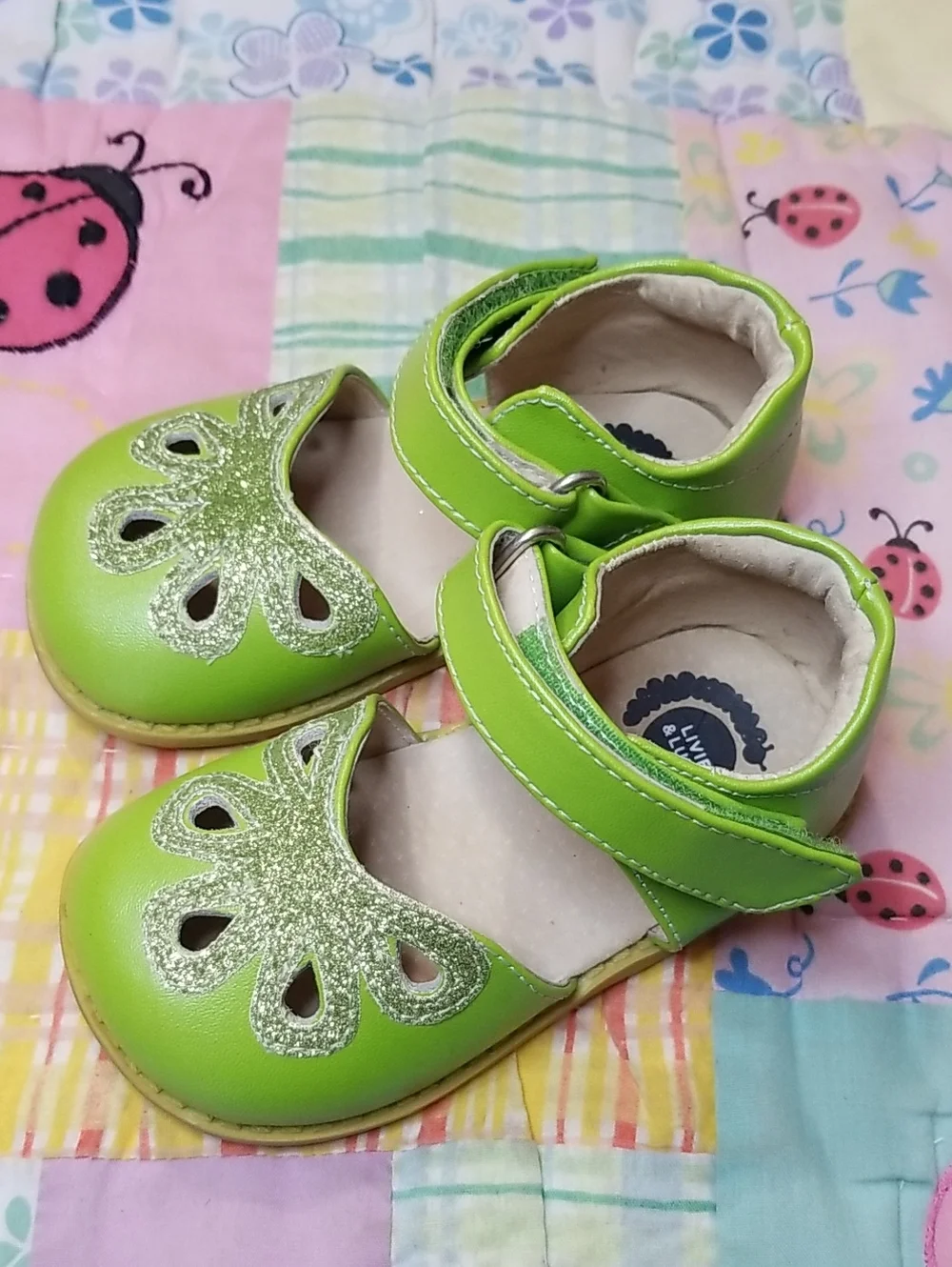 Livie & Luca Lime Green Glitter Mary Jane Shoes Size 6 Leather Petals